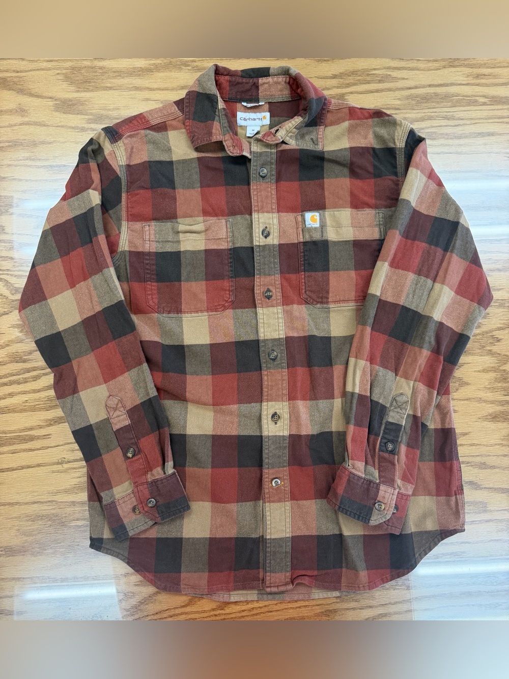 Carhartt Relaxed Fit Flannel Shirt Red Tan Brown Plaid M 21x28 - 104448 R18 2020